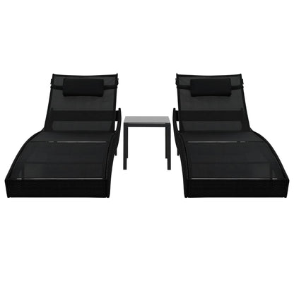 Lettini Prendisole 2 pz e Tavolo in Polyrattan e Textilene Nero - homemem39