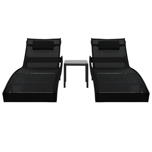 Lettini Prendisole 2 pz e Tavolo in Polyrattan e Textilene Nero - homemem39