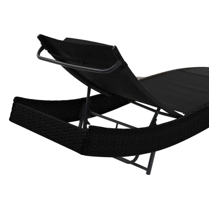 Lettini Prendisole 2 pz e Tavolo in Polyrattan e Textilene Nero - homemem39