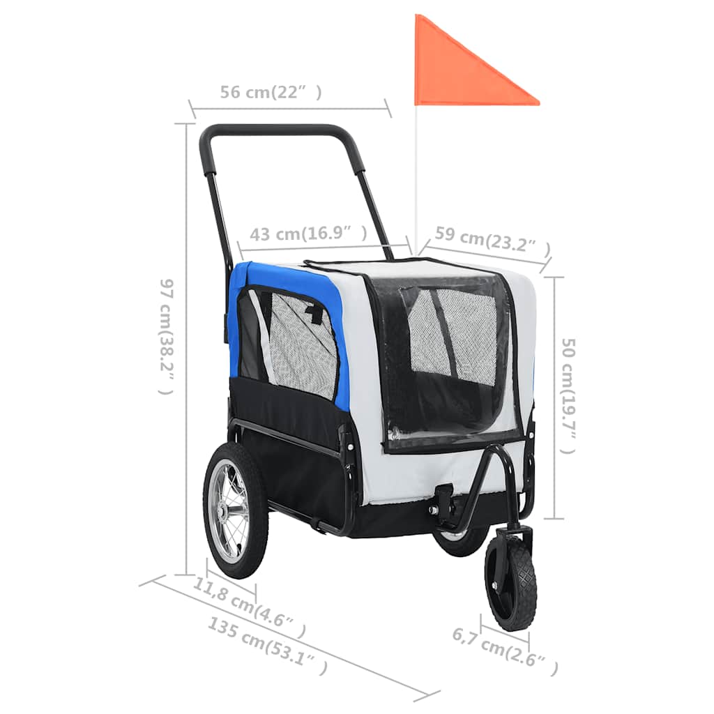 Rimorchio per Animali Domestici e Passeggino 2in1 Grigio e Blu | homemem39