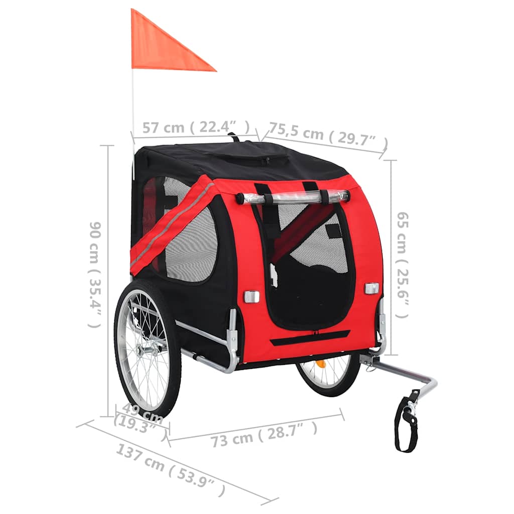 Rimorchio da Bici per Animali Domestici Rosso e Nero | homemem39