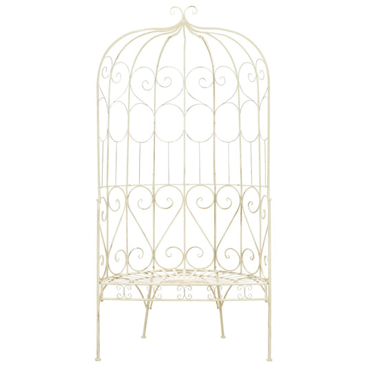 Panchina da Giardino 95 cm in Ferro Bianco Anticato - homemem39