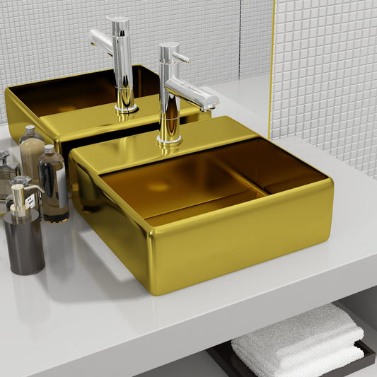 Lavandino con Foro per Rubinetto 38x30x11,5 cm in Ceramica Oro - homemem39