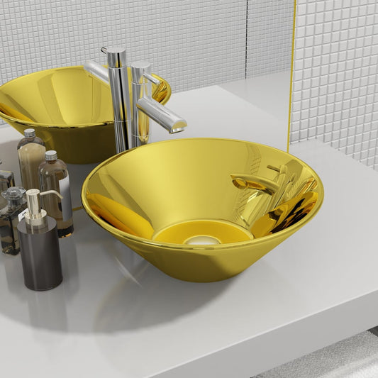 Lavandino 42x14 cm in Ceramica Oro - homemem39
