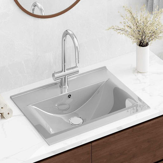 Lavandino con Troppopieno 60x46x16 cm in Ceramica Argento