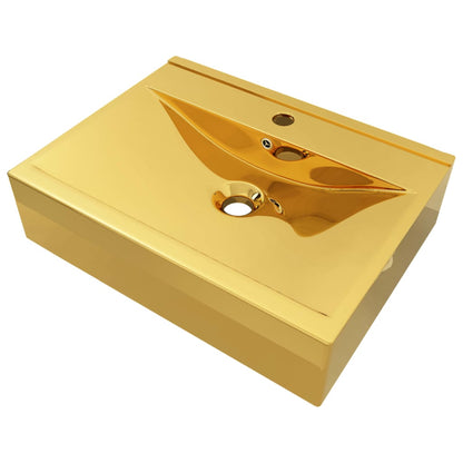 Lavandino con Troppopieno 60x46x16 cm in Ceramica Oro - homemem39