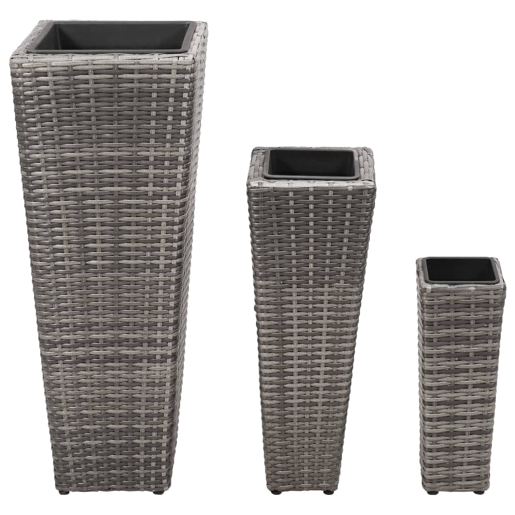 Letti Rialzati da Giardino 3 pz in Polyrattan Grigio - homemem39