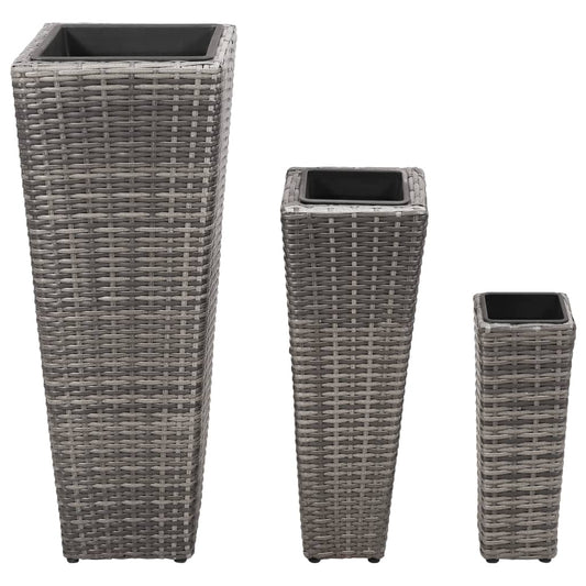 Letti Rialzati da Giardino 3 pz in Polyrattan Grigio - homemem39