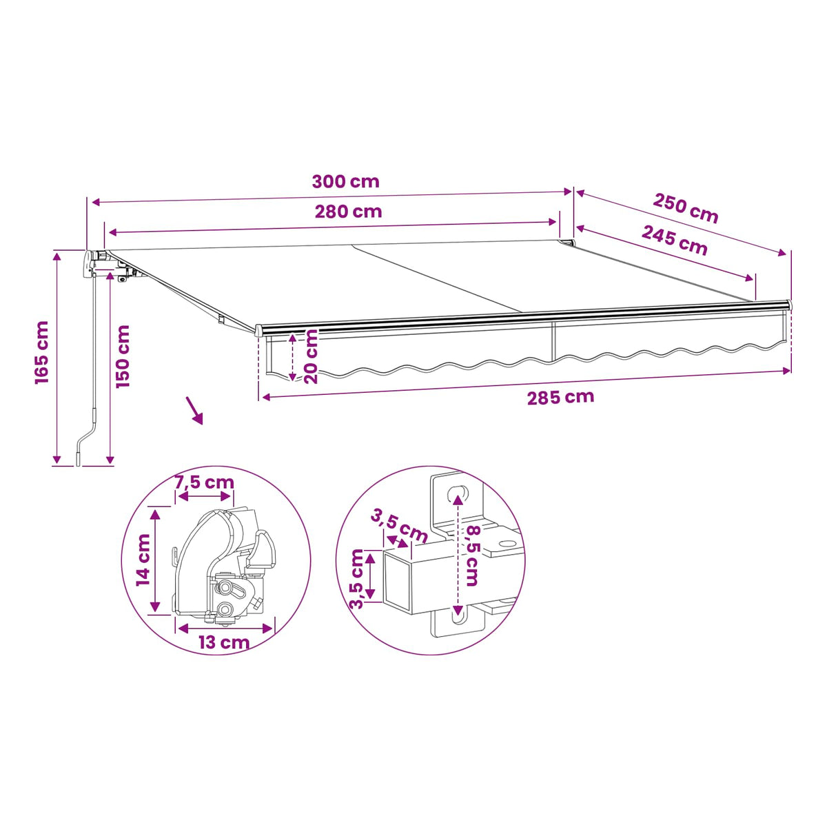 Tenda da Sole Pieghevole Manuale 300 cm
