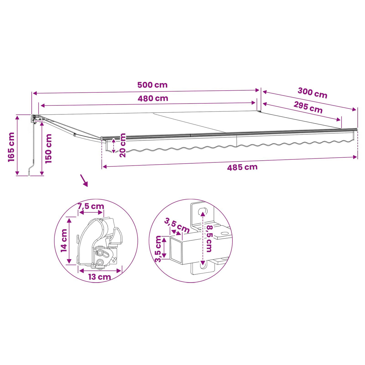 Tendone manuale 5 x 3 m Antracite 100% Poliestere