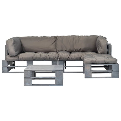 Salotto da Giardino in Pallet con Cuscini Grigi 4 pz in Legno | homemem39