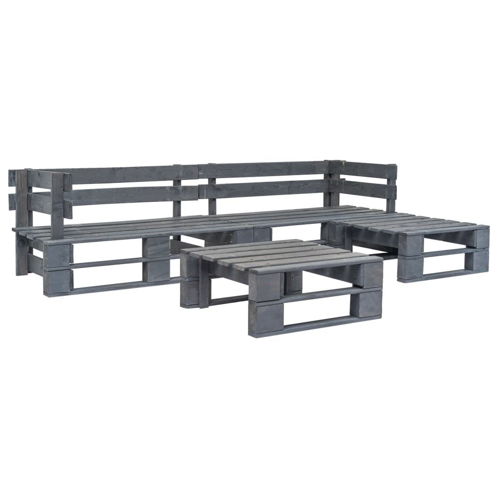Salotto da Giardino in Pallet con Cuscini Grigi 4 pz in Legno | homemem39