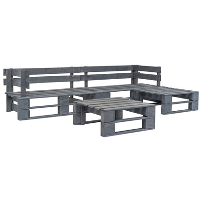 Salotto da Giardino in Pallet con Cuscini Grigi 4 pz in Legno | homemem39