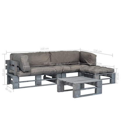Salotto da Giardino in Pallet con Cuscini Grigi 4 pz in Legno | homemem39