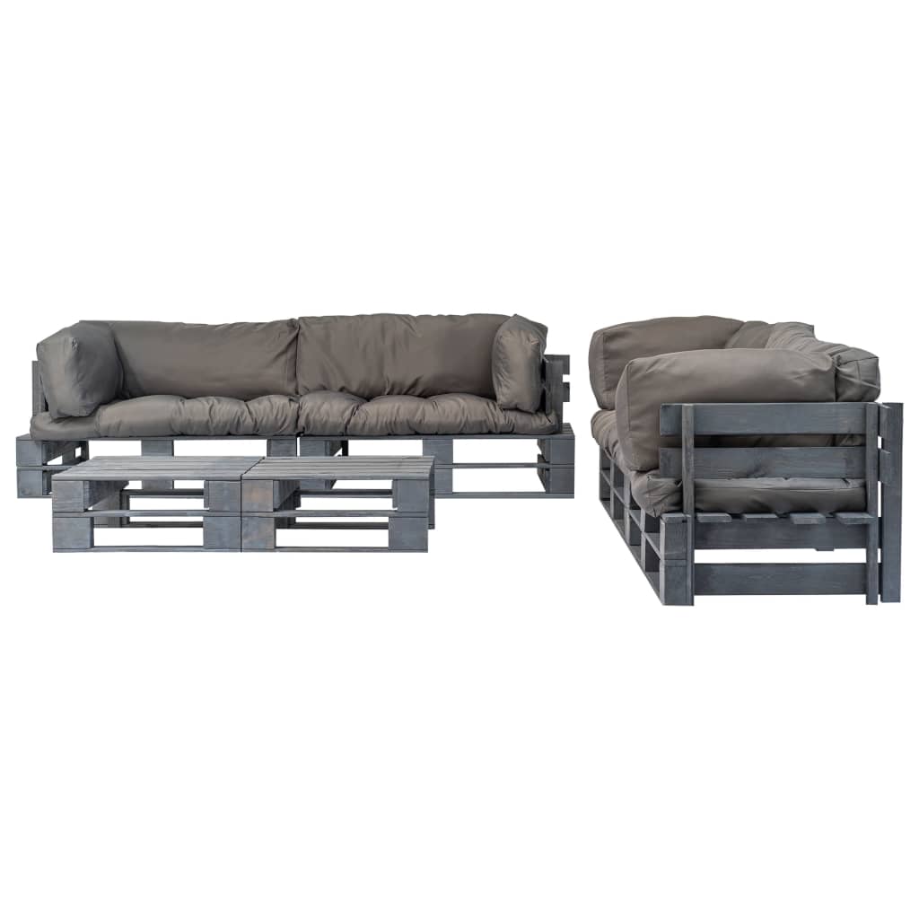 Salotto da Giardino in Pallet con Cuscini Grigi 6 pz in Legno | homemem39