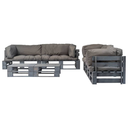 Salotto da Giardino in Pallet con Cuscini Grigi 6 pz in Legno | homemem39