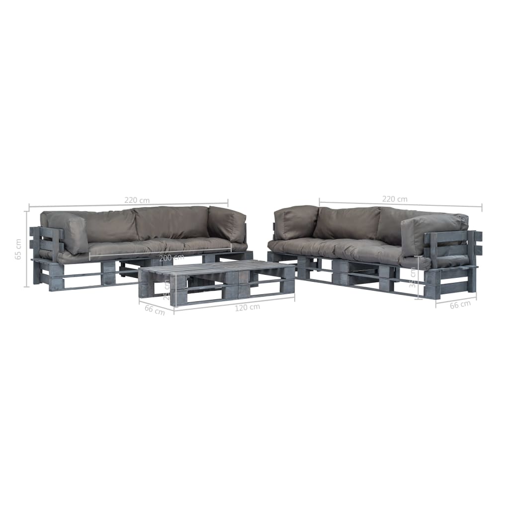 Salotto da Giardino in Pallet con Cuscini Grigi 6 pz in Legno | homemem39