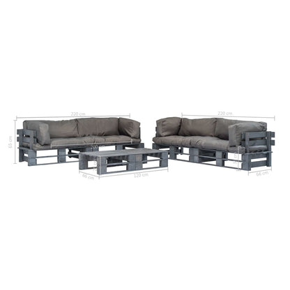 Salotto da Giardino in Pallet con Cuscini Grigi 6 pz in Legno | homemem39