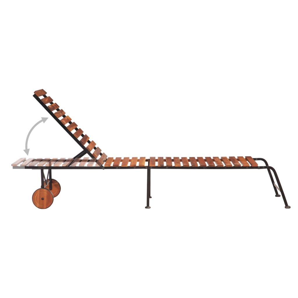 Lettino Prendisole con Gambe in Acciaio Legno Massello Acacia - homemem39