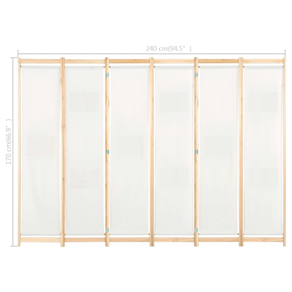 Divisorio a 6 Pannelli 240x170x4 cm in Tessuto Crema - homemem39