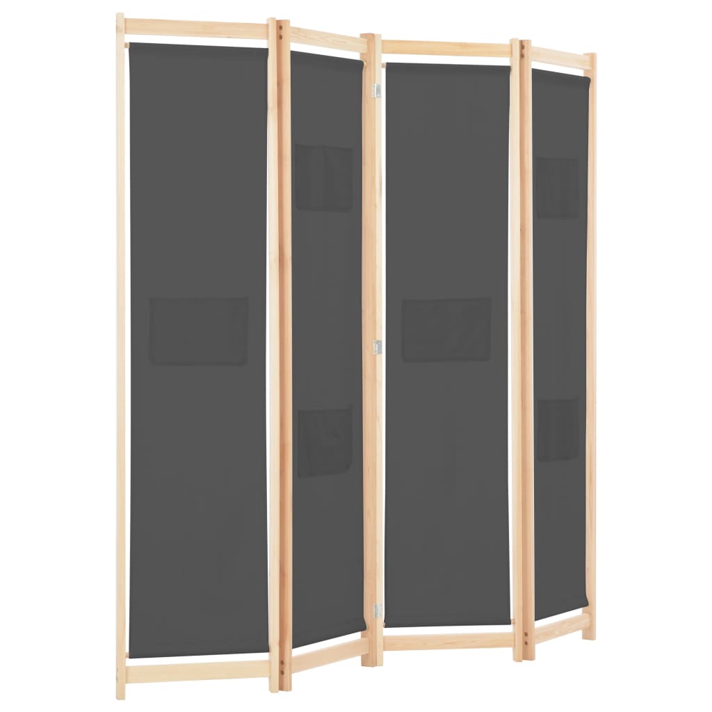 Divisorio a 4 Pannelli Grigio 160x170x4 cm in Tessuto - homemem39