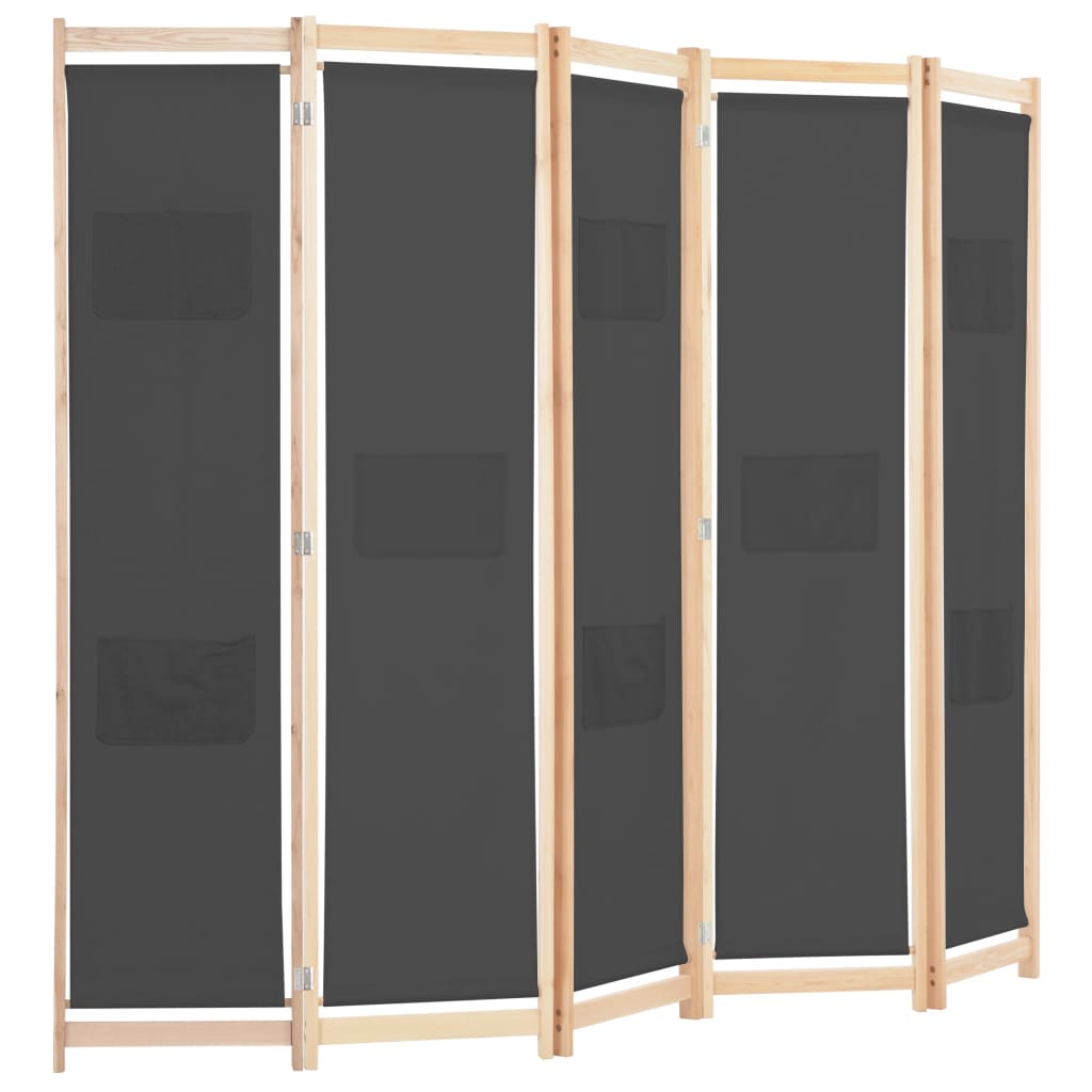 Divisorio a 5 Pannelli Grigio 200x170x4 cm in Tessuto | homemem39