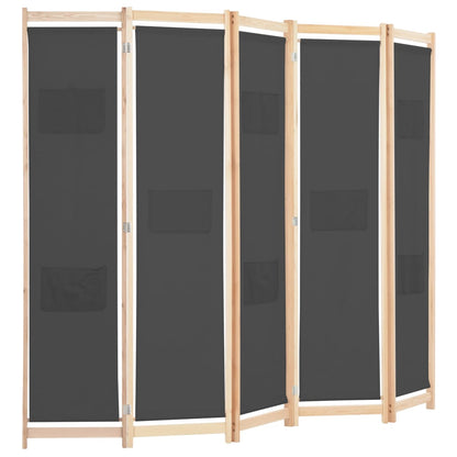 Divisorio a 5 Pannelli Grigio 200x170x4 cm in Tessuto | homemem39