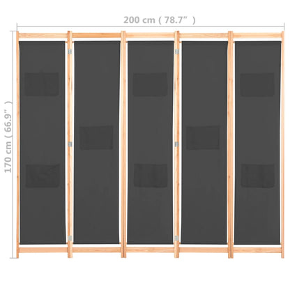 Divisorio a 5 Pannelli Grigio 200x170x4 cm in Tessuto | homemem39