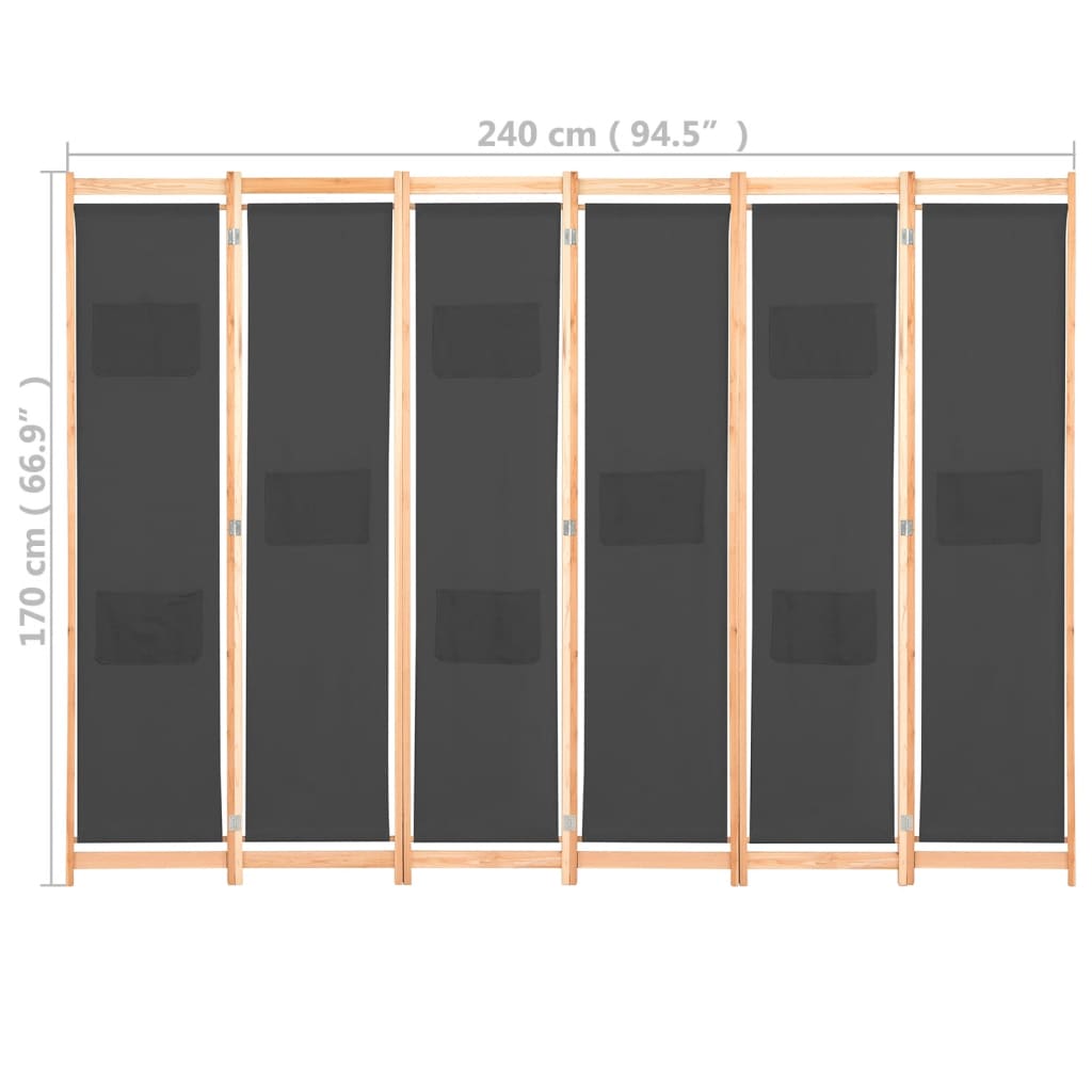 Divisorio a 6 Pannelli Grigio 240x170x4 cm in Tessuto | homemem39