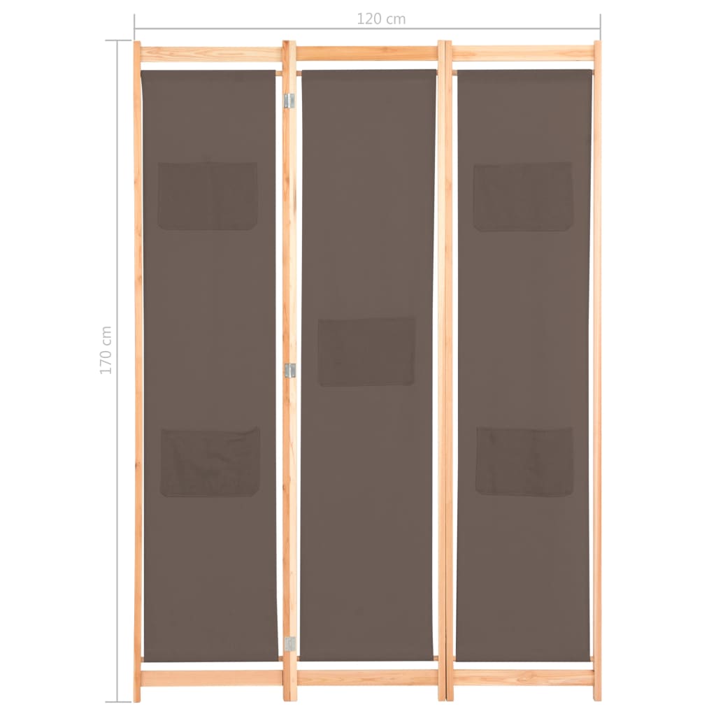 Divisorio a 3 Pannelli Marrone 120x170x4 cm in Tessuto - homemem39