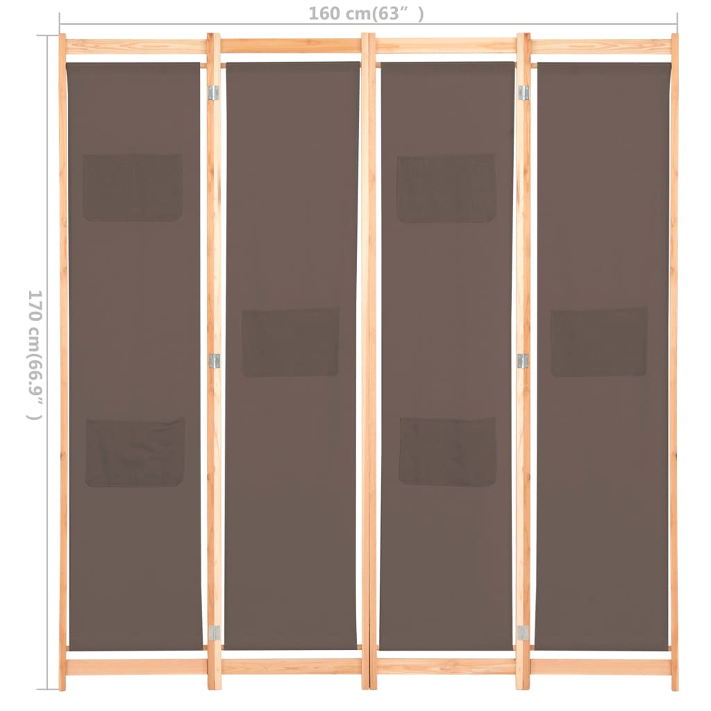 Divisorio a 4 Pannelli Marrone 160x170x4 cm in Tessuto - homemem39
