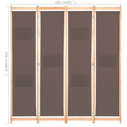 Divisorio a 4 Pannelli Marrone 160x170x4 cm in Tessuto - homemem39