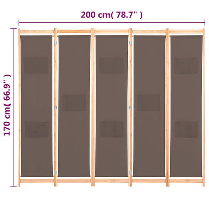 Divisorio a 5 Pannelli Marrone 200x170x4 cm in Tessuto | homemem39