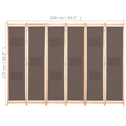 Divisorio a 6 Pannelli Marrone 240x170x4 cm in Tessuto