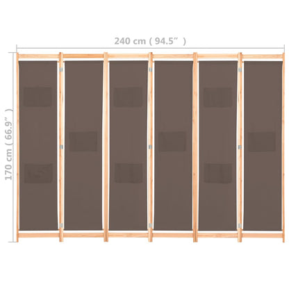 Divisorio a 6 Pannelli Marrone 240x170x4 cm in Tessuto - homemem39