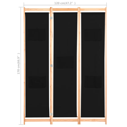 Divisorio a 3 Pannelli Nero 120x170x4 cm in Tessuto - homemem39