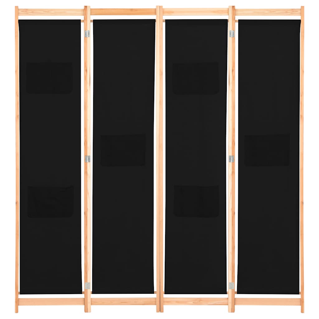 Divisorio a 4 Pannelli Nero 160x170x4 cm in Tessuto | homemem39