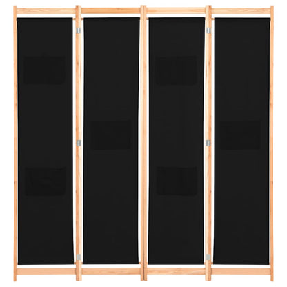Divisorio a 4 Pannelli Nero 160x170x4 cm in Tessuto | homemem39