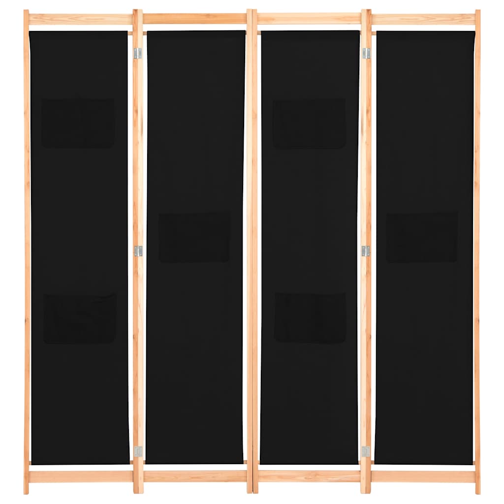 Divisorio a 4 Pannelli Nero 160x170x4 cm in Tessuto