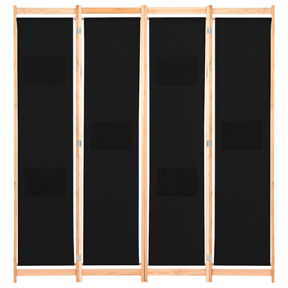 Divisorio a 4 Pannelli Nero 160x170x4 cm in Tessuto