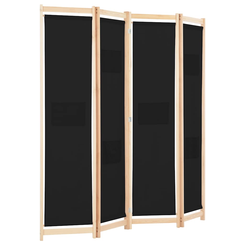 Divisorio a 4 Pannelli Nero 160x170x4 cm in Tessuto | homemem39