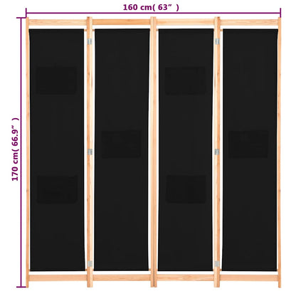 Divisorio a 4 Pannelli Nero 160x170x4 cm in Tessuto | homemem39