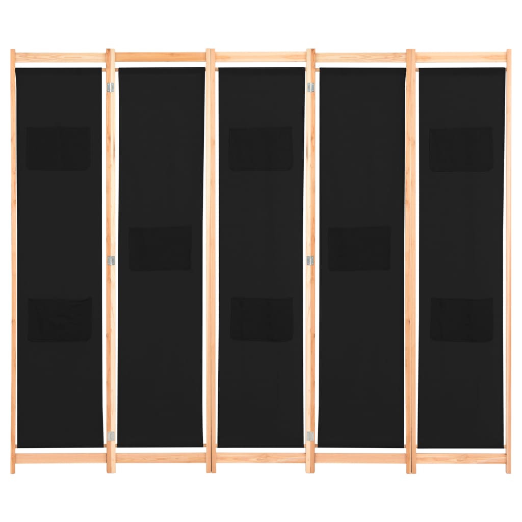 Divisorio a 5 Pannelli Nero 200x170x4 cm in Tessuto - homemem39