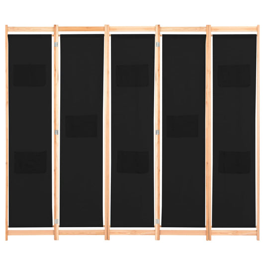 Divisorio a 5 Pannelli Nero 200x170x4 cm in Tessuto - homemem39