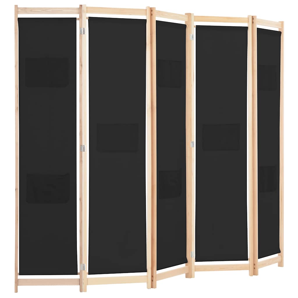 Divisorio a 5 Pannelli Nero 200x170x4 cm in Tessuto | homemem39
