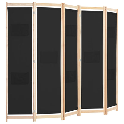 Divisorio a 5 Pannelli Nero 200x170x4 cm in Tessuto - homemem39