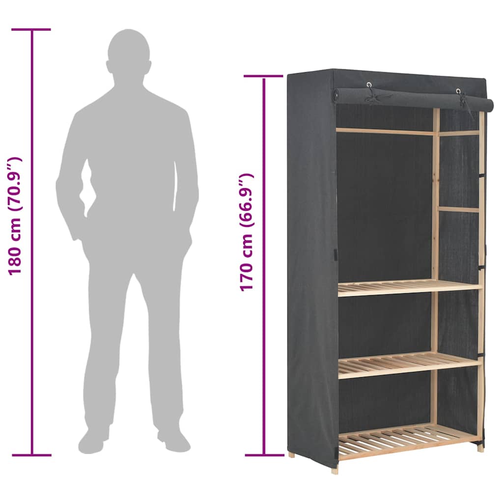 Armadio a 3 Ripiani Grigio 79x40x170 cm in Tessuto