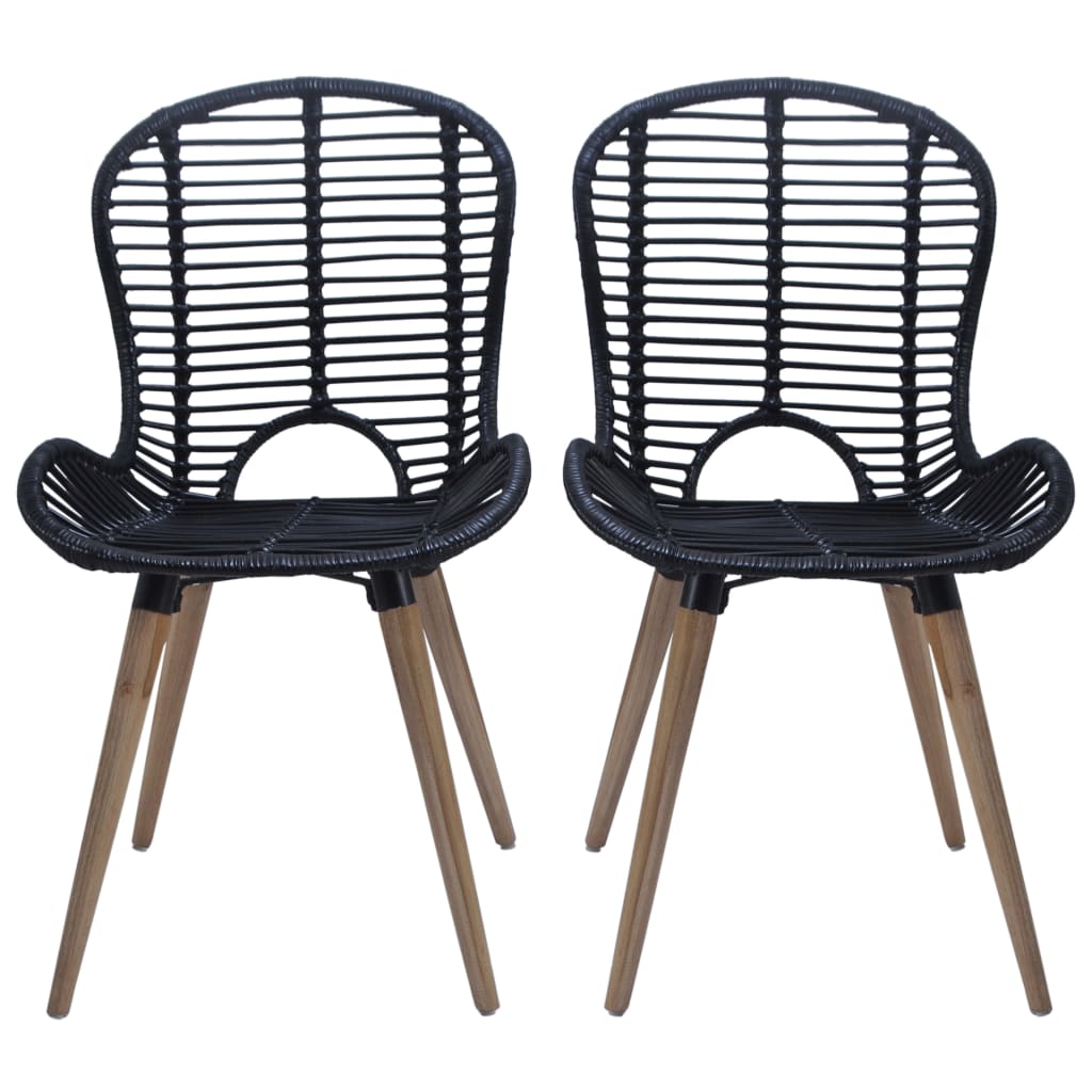 Sedie da Pranzo 6 pz Nere in Rattan Naturale | homemem39