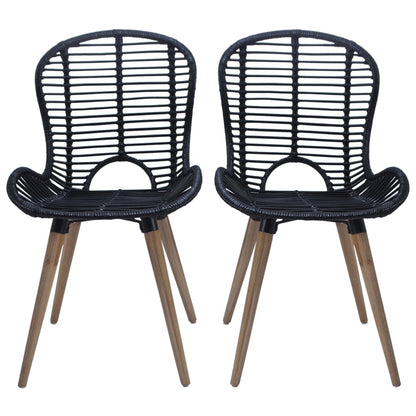 Sedie da Pranzo 6 pz Nere in Rattan Naturale | homemem39