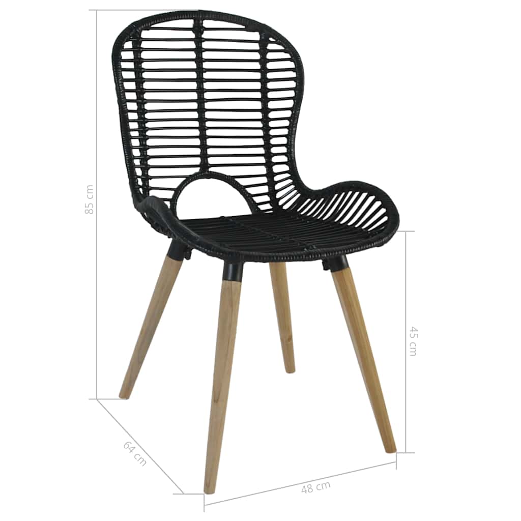 Sedie da Pranzo 6 pz Nere in Rattan Naturale | homemem39